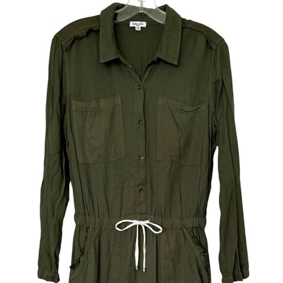 Splendid Shirt Dress, Long Sleeve Button Up Womens Sz Small Olive Green - Picture 3 of 8